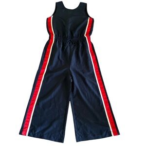 MO&Co. Navy and Red wide leg cropped jumpsuit